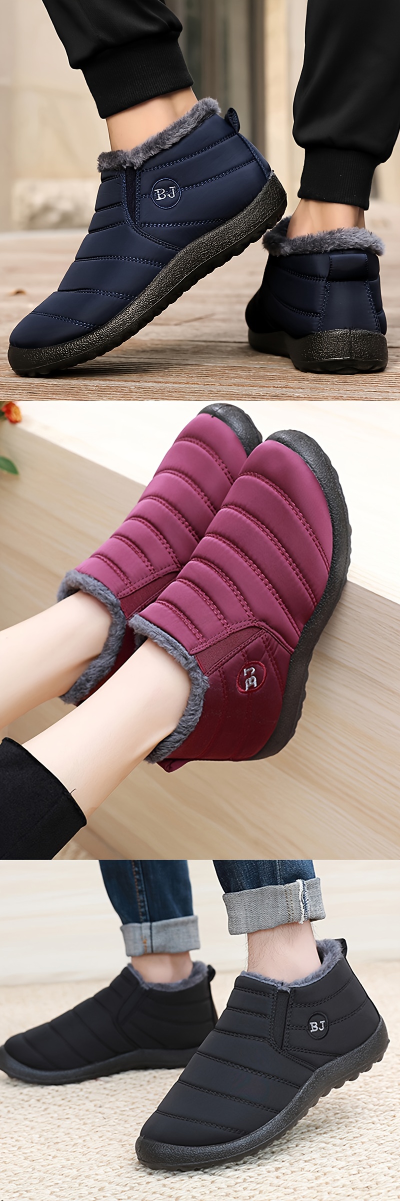 mens casual snow boots anti skid windproof slip on ankle boots with fuzzy lining for outdoor autumn and winter details 2